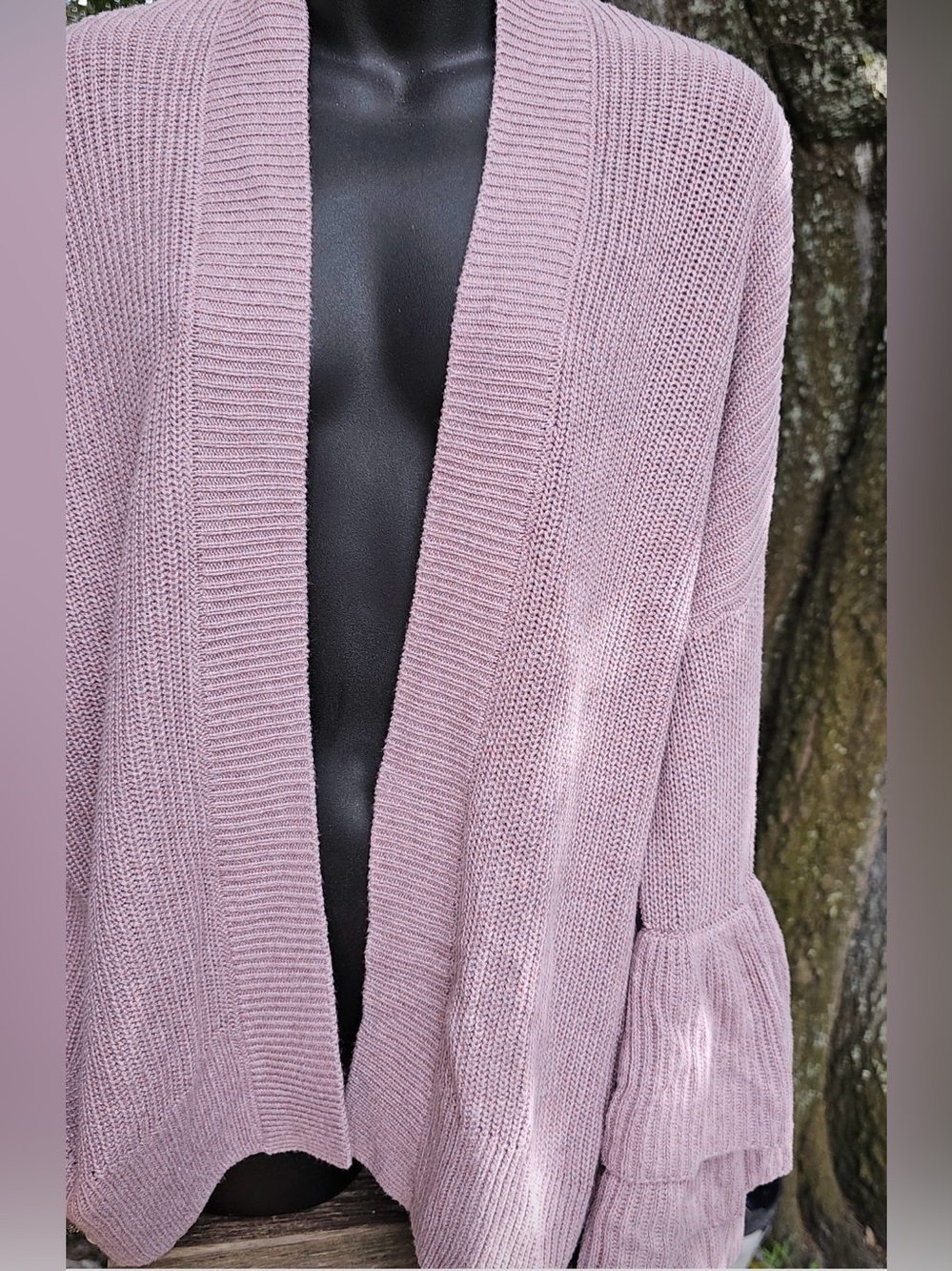 Express Ruffle Sleeve Open Front Cardigan Sweater Mauve Pink XS - Picture 10 of 10